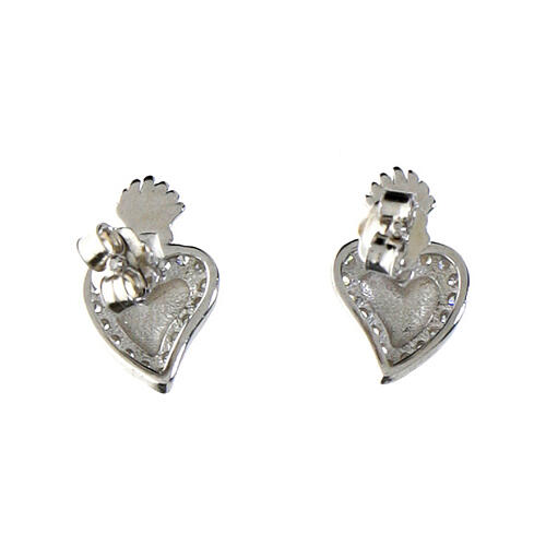 Agios rhodium-plated Sacred Heart earrings with white zircons 5