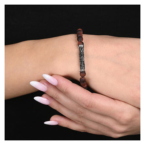 Bracciale Ave Maria pietre naturali lucide marrone Agios argento 925 2