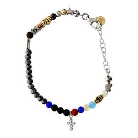 Agios Iesus bracelet with white rhinestone cross and colourful beads