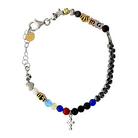 Agios Iesus bracelet with white rhinestone cross and colourful beads
