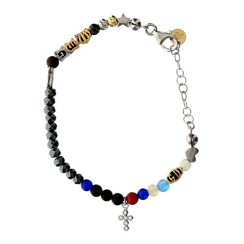 Agios Iesus bracelet with white rhinestone cross and colourful beads 1