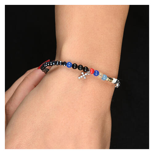 Cross charm bracelet Benedictus Iesus white zircons 2