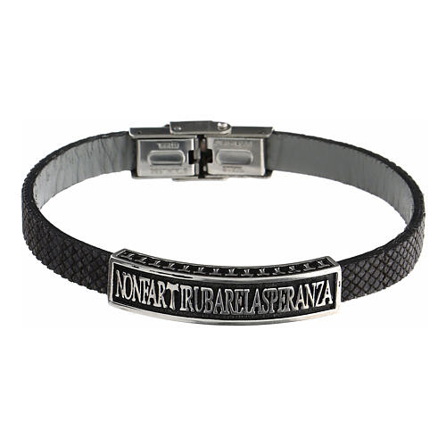 Pulsera madera natural negra con placa plata 1