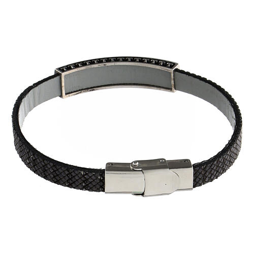 Pulsera madera natural negra con placa plata 2