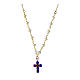 Agios necklace with pearls, gold plated cross with blue rhinestones s1