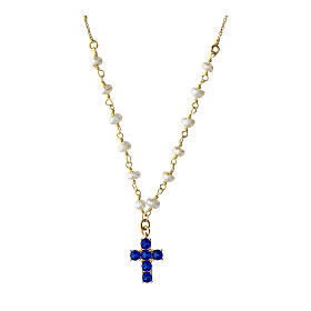 Collar Agios placado oro cruz zircones azules