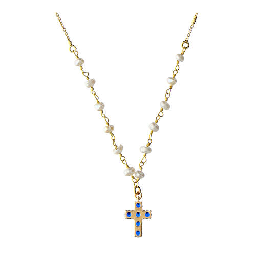 Gold-plated cross necklace Agios with blue zircon 2