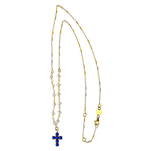 Gold-plated cross necklace Agios with blue zircon 3