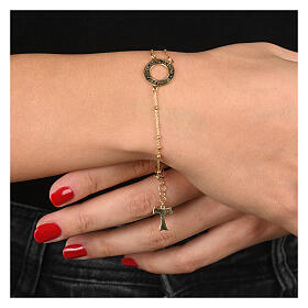 Rosary bracelet Agios, burnished gold plated 925 silver, round cut-out medal