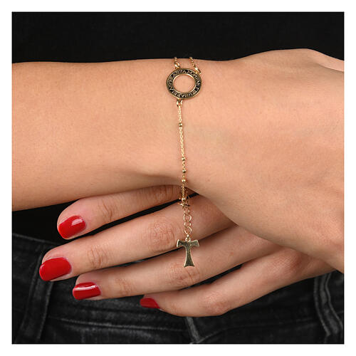 Rosary bracelet Agios, burnished gold plated 925 silver, round cut-out medal 2