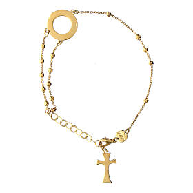 Agios burnished gold-plated cross rosary bracelet