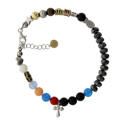 Iesus bracelet by Agios with cross-shaped charm, blue rhinestones 1