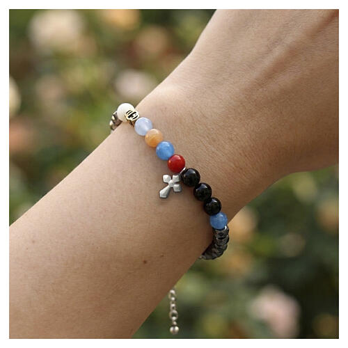 Bracelet Benedictus Iesus breloque croix zircons bleus 2