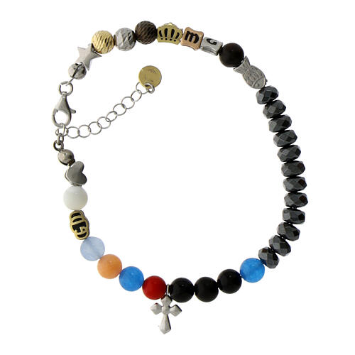 Bracelet Benedictus Iesus breloque croix zircons bleus 3
