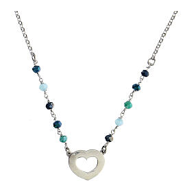 Necklace Agios with burnished heart, 925 silver and blue beads