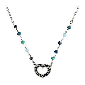 Necklace Agios with burnished heart, 925 silver and blue beads