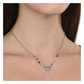 Necklace Agios with burnished heart, 925 silver and blue beads