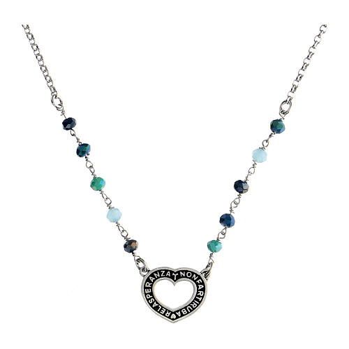 Necklace Agios with burnished heart, 925 silver and blue beads 1