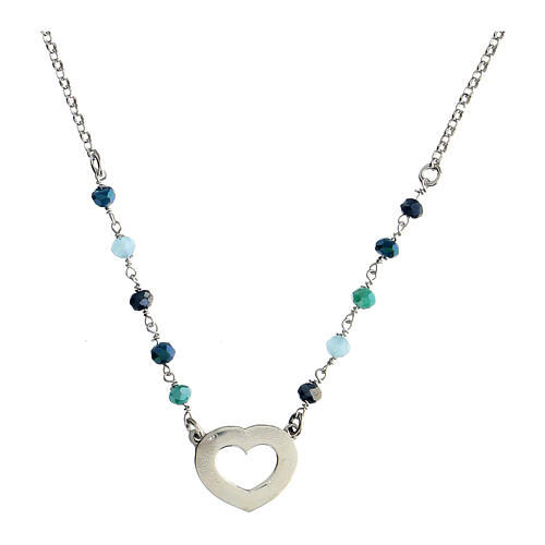 Necklace Agios with burnished heart, 925 silver and blue beads 2