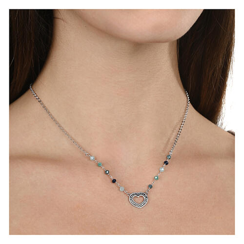 Collana argento 925 multiceleste Agios cuore brunito 2