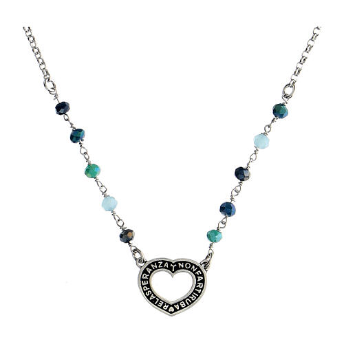 Colar prata 925 contas azuis Agios coração brunido 1