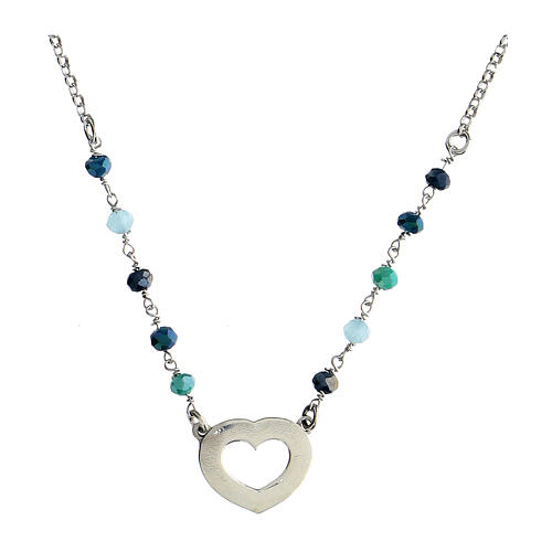 Colar prata 925 contas azuis Agios coração brunido 3