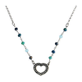 Heart necklace burnished 925 silver multi-blue Agios