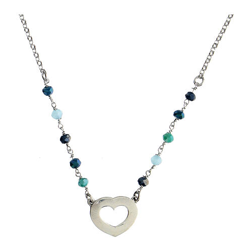 Heart necklace burnished 925 silver multi-blue Agios 2