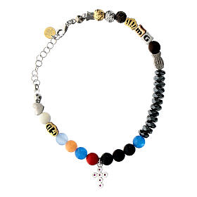 Life of Jesus bracelet by Agios, red rhinestone cross and colourful beads