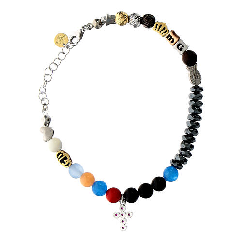 Life of Jesus bracelet by Agios, red rhinestone cross and colourful beads 2