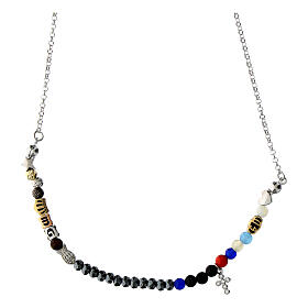 Iesus cross necklace Agios white zircons beads