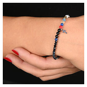 Pulsera Iesus zircones azules bolitas cruz Agios