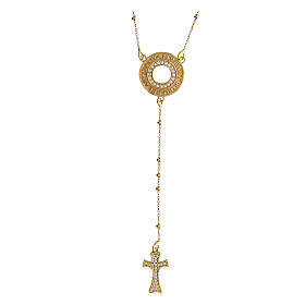 Agios rosary necklace, gold plated 925 silver and white rhinestones
