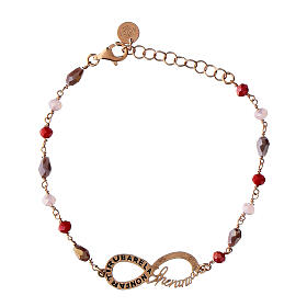 Infinity bracelet by Agios, red and brown stones, rosé 925 silver