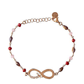Infinity bracelet by Agios, red and brown stones, rosé 925 silver