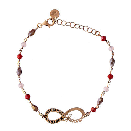 Infinity bracelet by Agios, red and brown stones, rosé 925 silver 1