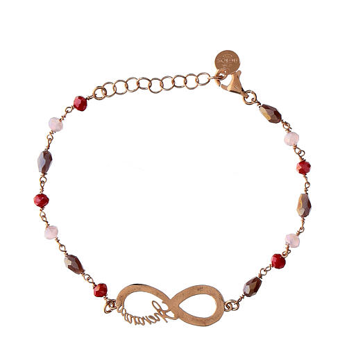 Infinity bracelet by Agios, red and brown stones, rosé 925 silver 2