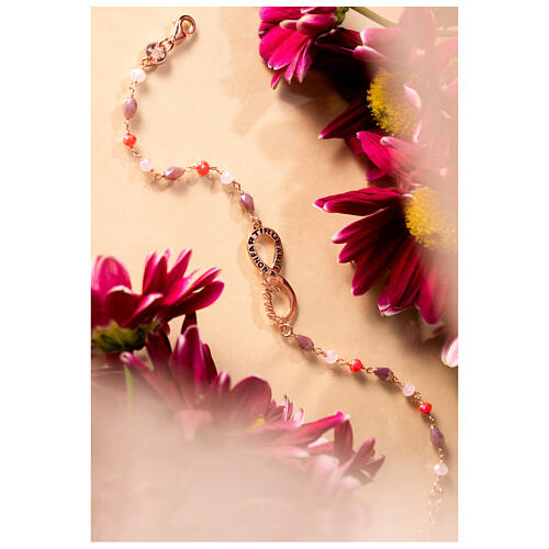 Infinity bracelet by Agios, red and brown stones, rosé 925 silver 5