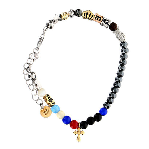 Iesus Agios bracelet with golden cross and colored pearls 2