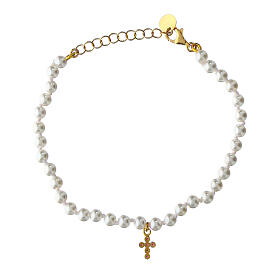 Crucis bracelet by Agios with pearls and red rhinestone cross, 925 silver