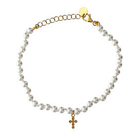 Cross pearl bracelet red zircons Agios