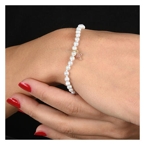 Cross pearl bracelet red zircons Agios 2