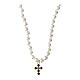Agios necklace of white pearls, cross with blue rhinestones s1