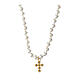 Agios necklace of white pearls, cross with blue rhinestones s2