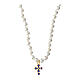 Collana perline bianche croce zirconi blu Agios argento 925 s1