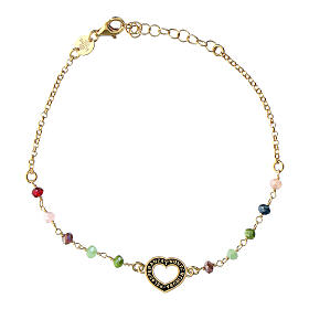 Agios bracelet, colourful beads, gold plated 925 silver