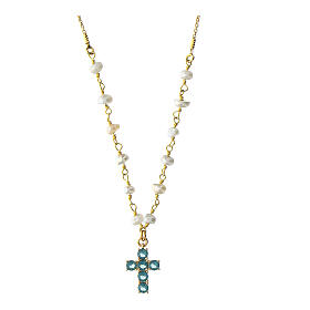 925 silver cross necklace Agios blue zircons