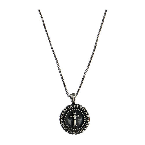 Agios necklace of blackened 925 silver, medal with cross 1