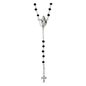 Agios rosary with Sacred Heart and black beads, 925 silver