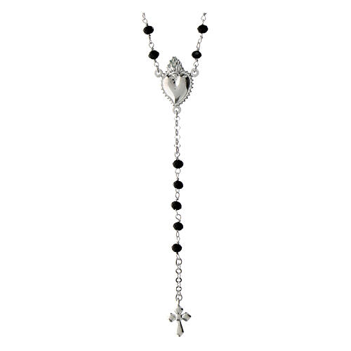 Agios rosary with Sacred Heart and black beads, 925 silver 1